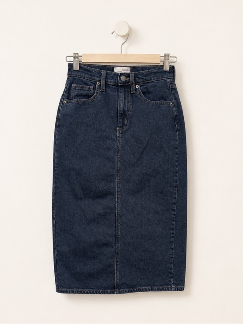 High-Rise Denim Midi Skirt - Black Wash 00